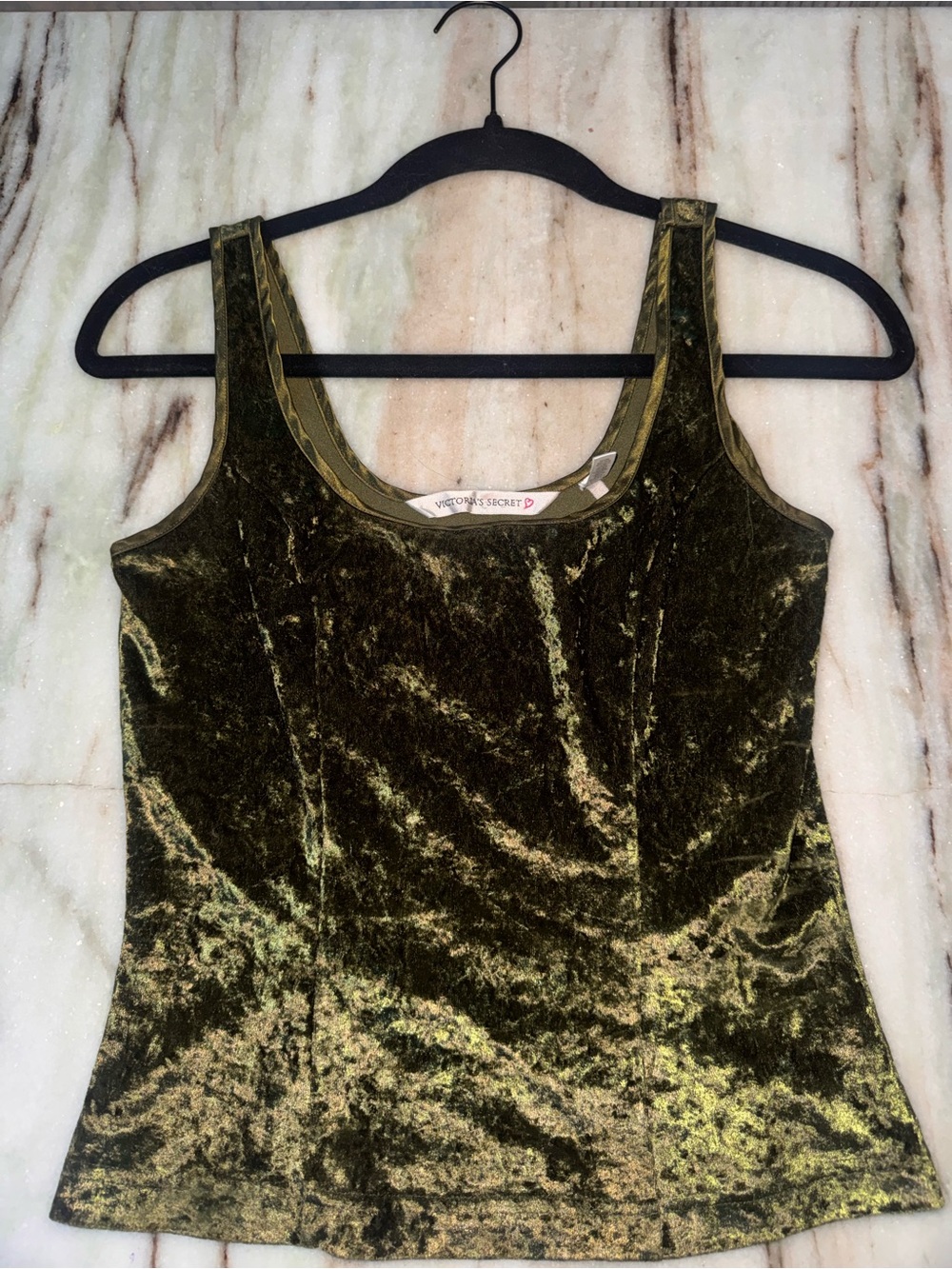 Victoria’s Secret Olive Green Velvet Tank Top- rare VINTAGE size XS